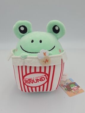Takashoji Frog In Popcorn Bucket Plush Stuffed Animal Round 1 Prize 6” NWT